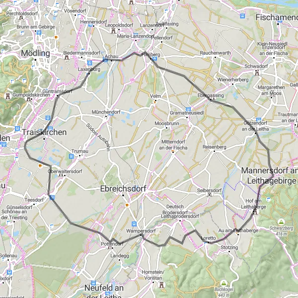 Miniatura della mappa di ispirazione al ciclismo "Giro in bici da Wienersdorf" nella regione di Niederösterreich, Austria. Generata da Tarmacs.app, pianificatore di rotte ciclistiche