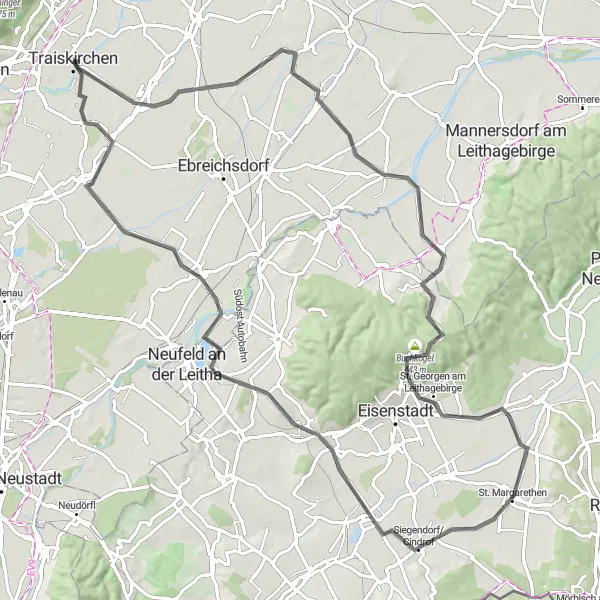Miniatura della mappa di ispirazione al ciclismo "Percorso ciclistico da Wienersdorf" nella regione di Niederösterreich, Austria. Generata da Tarmacs.app, pianificatore di rotte ciclistiche
