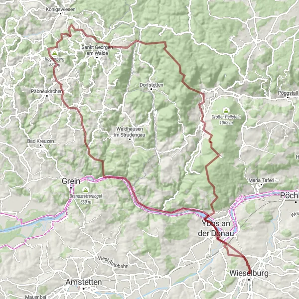 Kartminiatyr av "Rundtur til Sarmingstein og Persenbeug" sykkelinspirasjon i Niederösterreich, Austria. Generert av Tarmacs.app sykkelrutoplanlegger