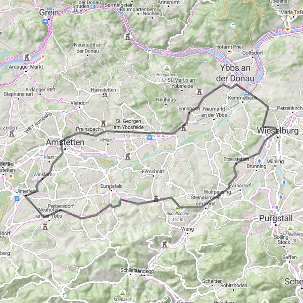Miniatua del mapa de inspiración ciclista "Ruta de ciclismo de carretera a Wolfpassing y más" en Niederösterreich, Austria. Generado por Tarmacs.app planificador de rutas ciclistas