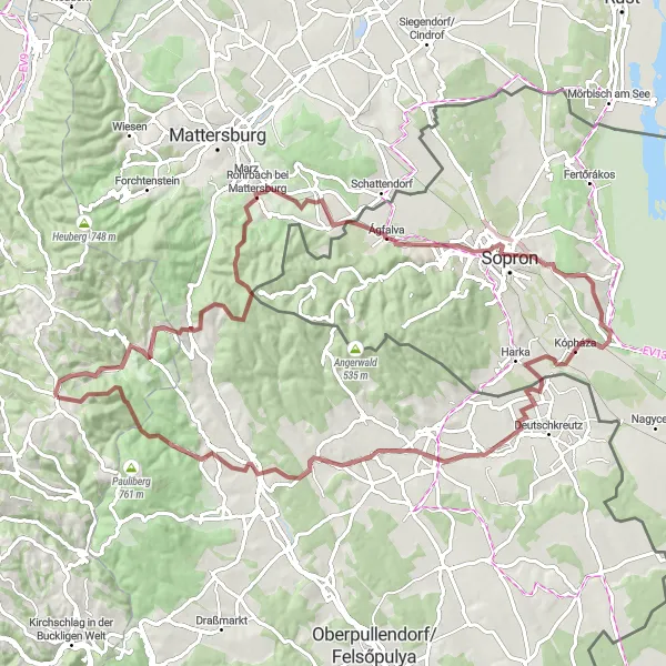 Miniatua del mapa de inspiración ciclista "Ruta de ciclismo de grava desde Wiesmath a Sperkerriegel" en Niederösterreich, Austria. Generado por Tarmacs.app planificador de rutas ciclistas