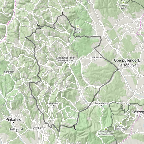 Karttaminiaatyyri "Maaseudun rauhaa ja historiallisia aarteita" pyöräilyinspiraatiosta alueella Niederösterreich, Austria. Luotu Tarmacs.app pyöräilyreittisuunnittelijalla