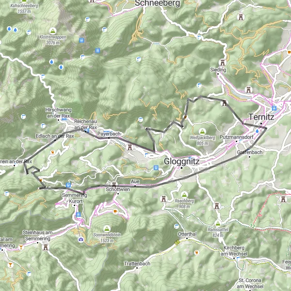 Miniaturní mapa "Road Cyklotrasa Enzenreith - Burgstall" inspirace pro cyklisty v oblasti Niederösterreich, Austria. Vytvořeno pomocí plánovače tras Tarmacs.app