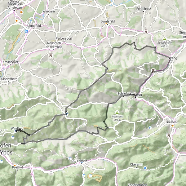 Kartminiatyr av "Vakre landskap og kultur i Niederösterreich" sykkelinspirasjon i Niederösterreich, Austria. Generert av Tarmacs.app sykkelrutoplanlegger