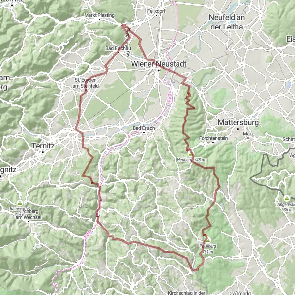 Miniatua del mapa de inspiración ciclista "Ruta de las colinas de Neudörfl y más allá" en Niederösterreich, Austria. Generado por Tarmacs.app planificador de rutas ciclistas