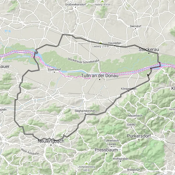 Miniatura della mappa di ispirazione al ciclismo "Avventura in bicicletta nelle colline circostanti Wördern" nella regione di Niederösterreich, Austria. Generata da Tarmacs.app, pianificatore di rotte ciclistiche