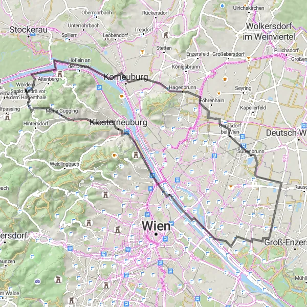 Miniatuurkaart van de fietsinspiratie "Donauradweg naar Wenen" in Niederösterreich, Austria. Gemaakt door de Tarmacs.app fietsrouteplanner