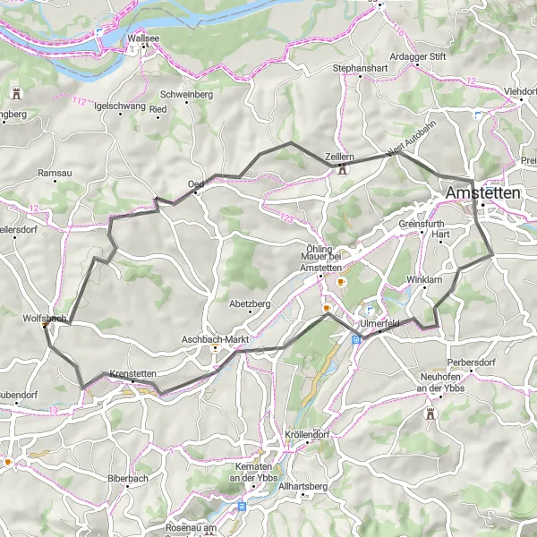 Kartminiatyr av "Wolfsbach til Bierbaumdorf Veisykling" sykkelinspirasjon i Niederösterreich, Austria. Generert av Tarmacs.app sykkelrutoplanlegger