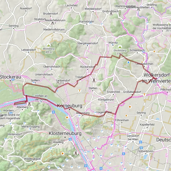 Karten-Miniaturansicht der Radinspiration "Weinviertel Rundfahrt über 64 km" in Niederösterreich, Austria. Erstellt vom Tarmacs.app-Routenplaner für Radtouren