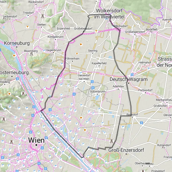 Miniaturní mapa "Trasa kolem Großebersdorfu" inspirace pro cyklisty v oblasti Niederösterreich, Austria. Vytvořeno pomocí plánovače tras Tarmacs.app