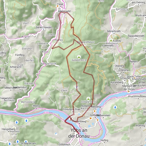 Kartminiatyr av "Kulturarv og naturskjønne utflukter fra Ybbs an der Donau" sykkelinspirasjon i Niederösterreich, Austria. Generert av Tarmacs.app sykkelrutoplanlegger