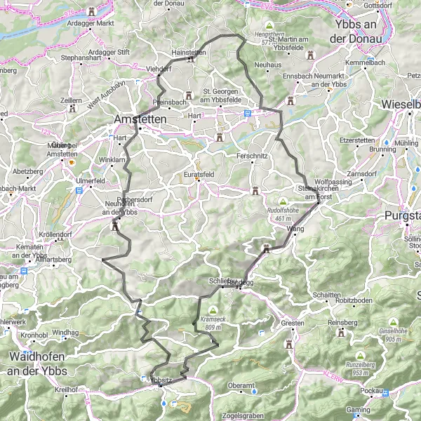 Kartminiatyr av "Panoramavyer längs Amstetten" cykelinspiration i Niederösterreich, Austria. Genererad av Tarmacs.app cykelruttplanerare