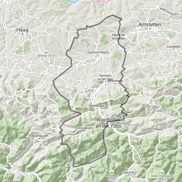 Kartminiatyr av "Bakker og Klostre i Niederösterreich" sykkelinspirasjon i Niederösterreich, Austria. Generert av Tarmacs.app sykkelrutoplanlegger