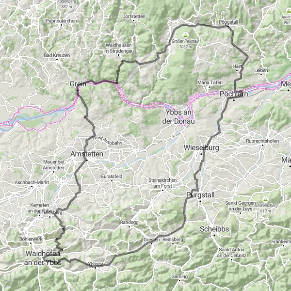 Miniaturní mapa "Cyklotrasa mající výzvu kolem Zell-Arzberg" inspirace pro cyklisty v oblasti Niederösterreich, Austria. Vytvořeno pomocí plánovače tras Tarmacs.app