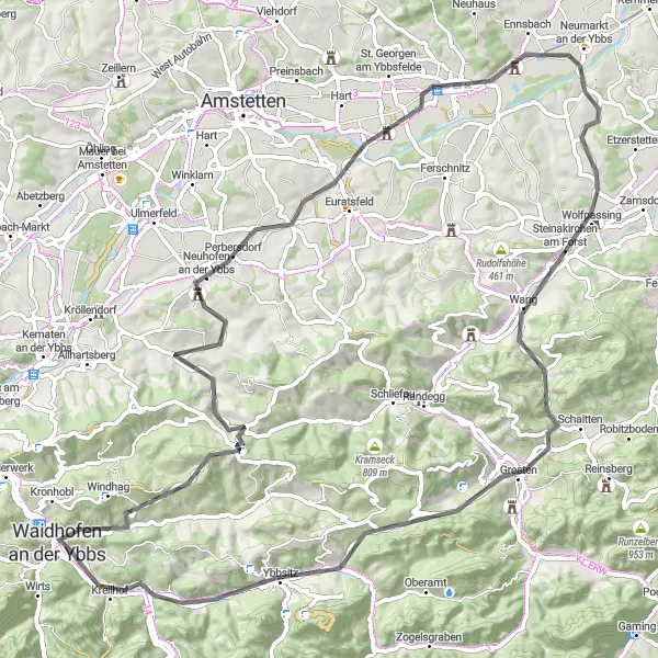 Kartminiatyr av "Waidhofen an der Ybbs till Zell-Arzberg cykeltur" cykelinspiration i Niederösterreich, Austria. Genererad av Tarmacs.app cykelruttplanerare