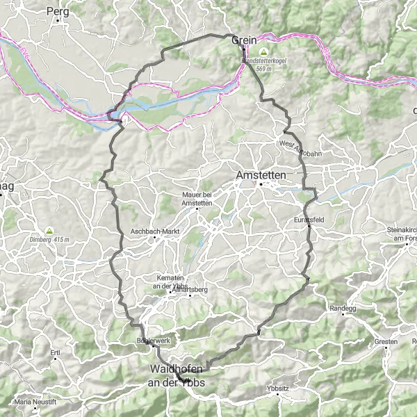 Miniaturní mapa "Cyklistická trasa kolem Zell-Arzbergu" inspirace pro cyklisty v oblasti Niederösterreich, Austria. Vytvořeno pomocí plánovače tras Tarmacs.app
