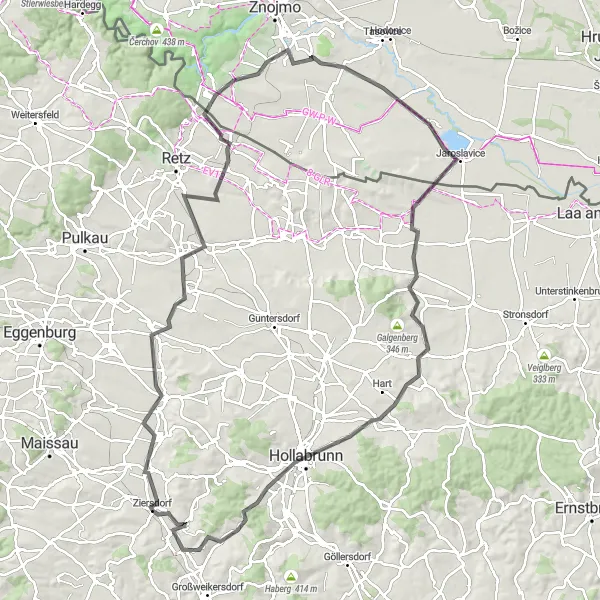 Miniaturní mapa "Prohlídka okolí Jaroslavic" inspirace pro cyklisty v oblasti Niederösterreich, Austria. Vytvořeno pomocí plánovače tras Tarmacs.app