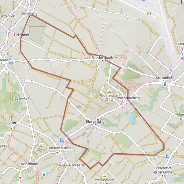 Miniaturní mapa "Gravelová exkurze s výhledy do krajiny" inspirace pro cyklisty v oblasti Niederösterreich, Austria. Vytvořeno pomocí plánovače tras Tarmacs.app