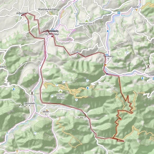 Karten-Miniaturansicht der Radinspiration "Gravel-Abenteuer im Steyrtal" in Oberösterreich, Austria. Erstellt vom Tarmacs.app-Routenplaner für Radtouren