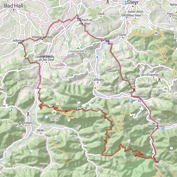 Miniaturekort af cykelinspirationen "Grusvej cykeltur om Adlwang" i Oberösterreich, Austria. Genereret af Tarmacs.app cykelruteplanlægger