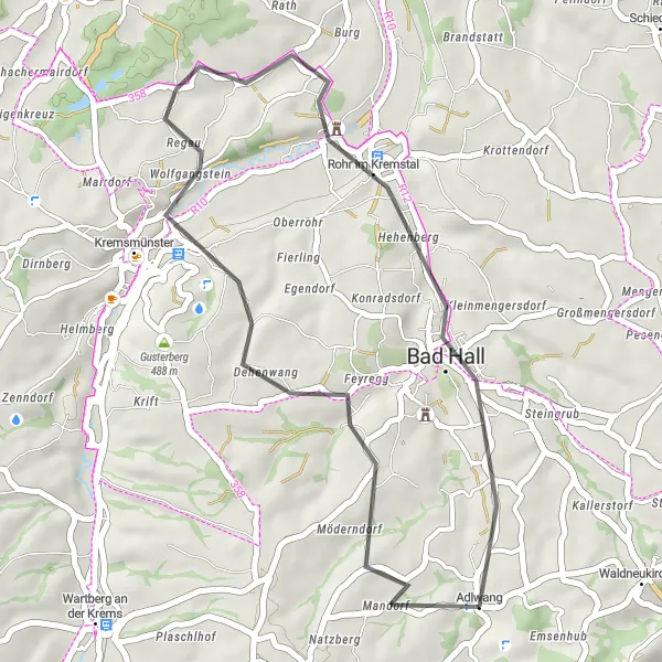 Miniaturní mapa "Zámek Kremsegg a starý lom" inspirace pro cyklisty v oblasti Oberösterreich, Austria. Vytvořeno pomocí plánovače tras Tarmacs.app