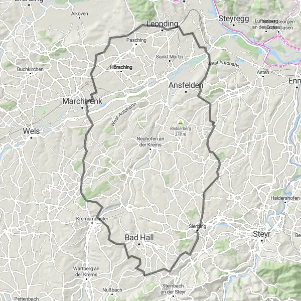 Miniatuurkaart van de fietsinspiratie "Adlwang - Leonding fietsroute" in Oberösterreich, Austria. Gemaakt door de Tarmacs.app fietsrouteplanner