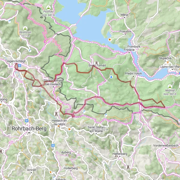 Miniatua del mapa de inspiración ciclista "Ruta por Aigen-Schlägl y alrededores" en Oberösterreich, Austria. Generado por Tarmacs.app planificador de rutas ciclistas