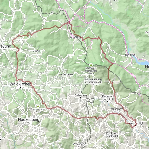 Map miniature of "Dietrichschlag to Rudolfing Gravel Adventure" cycling inspiration in Oberösterreich, Austria. Generated by Tarmacs.app cycling route planner