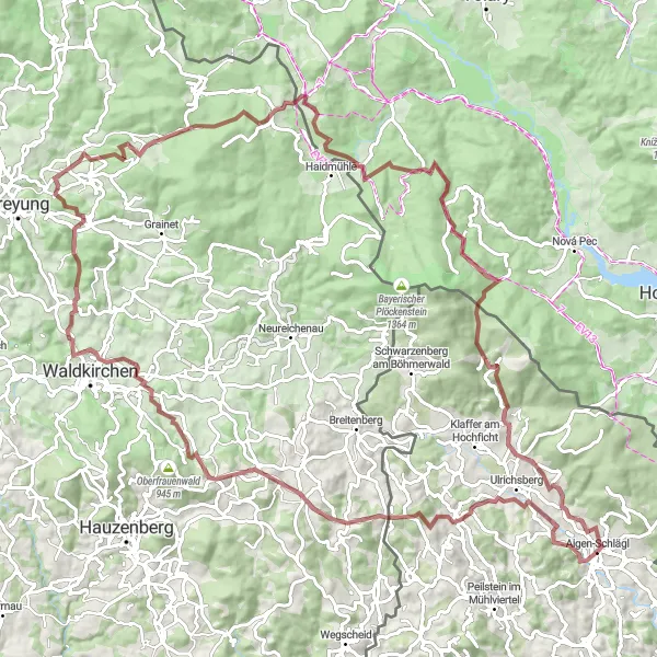 Karttaminiaatyyri "Seikkailukierros Aigen-Schläglissa" pyöräilyinspiraatiosta alueella Oberösterreich, Austria. Luotu Tarmacs.app pyöräilyreittisuunnittelijalla