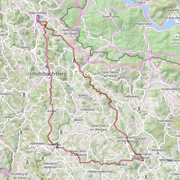 Miniature de la carte de l'inspiration cycliste "Les Villages et la Nature" dans la Oberösterreich, Austria. Générée par le planificateur d'itinéraire cycliste Tarmacs.app