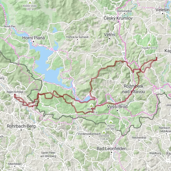 Mapa miniatúra "Náročná gravel cyklotúra okolo Aigen im Mühlkreis" cyklistická inšpirácia v Oberösterreich, Austria. Vygenerované cyklistickým plánovačom trás Tarmacs.app