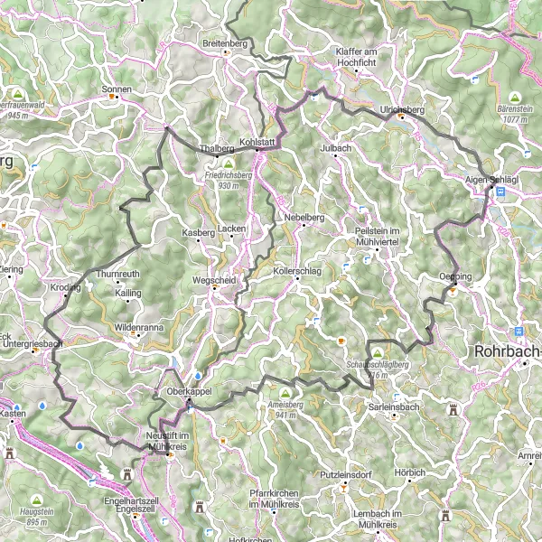 Miniatua del mapa de inspiración ciclista "Ruta por Carretera Aigen-Schlägl" en Oberösterreich, Austria. Generado por Tarmacs.app planificador de rutas ciclistas