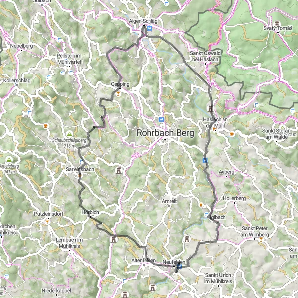 Karten-Miniaturansicht der Radinspiration "Rundweg Aigen-Schlägl" in Oberösterreich, Austria. Erstellt vom Tarmacs.app-Routenplaner für Radtouren