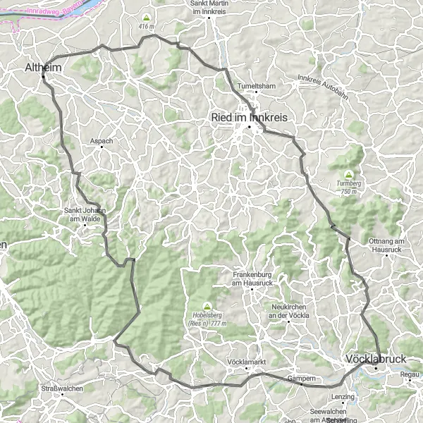 Miniatuurkaart van de fietsinspiratie "Geinberg naar Parschalling" in Oberösterreich, Austria. Gemaakt door de Tarmacs.app fietsrouteplanner