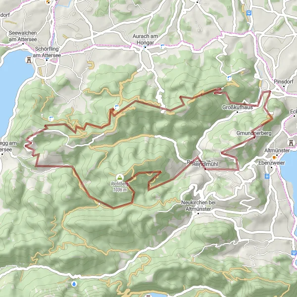 Miniatuurkaart van de fietsinspiratie "Graveltocht langs Gmundnerberg en Hongar" in Oberösterreich, Austria. Gemaakt door de Tarmacs.app fietsrouteplanner