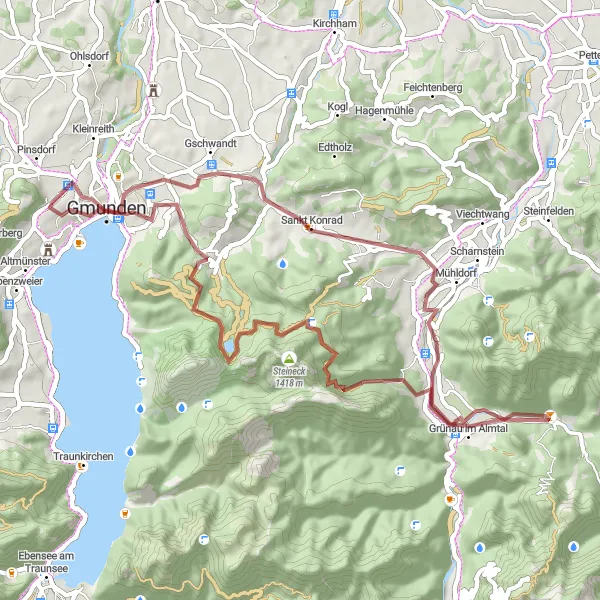 Karten-Miniaturansicht der Radinspiration "Gravel-Abenteuer um Gmunden" in Oberösterreich, Austria. Erstellt vom Tarmacs.app-Routenplaner für Radtouren