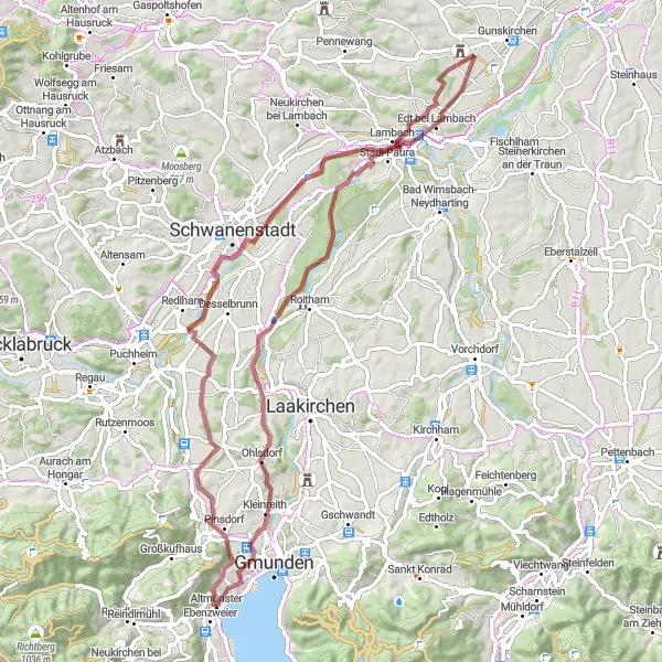 Map miniature of "The Gravel Ride" cycling inspiration in Oberösterreich, Austria. Generated by Tarmacs.app cycling route planner