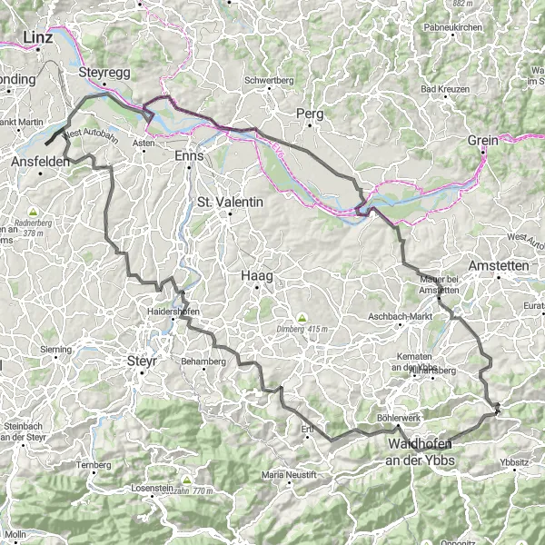 Mapa miniatúra "Komplexný okruh cez historické zámky" cyklistická inšpirácia v Oberösterreich, Austria. Vygenerované cyklistickým plánovačom trás Tarmacs.app