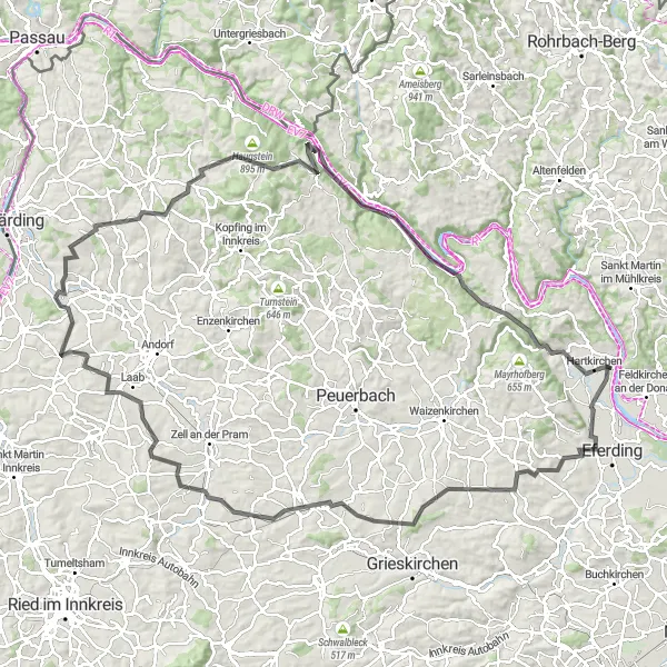 Map miniature of "Discovering Engelhartszell" cycling inspiration in Oberösterreich, Austria. Generated by Tarmacs.app cycling route planner