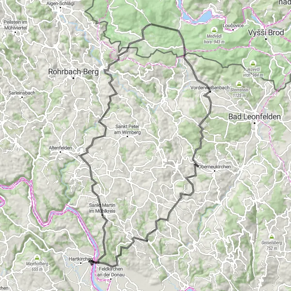 Mapa miniatúra "Okruhová cyklotrasa na ceste pre horský bicykel z Aschach an der Donau" cyklistická inšpirácia v Oberösterreich, Austria. Vygenerované cyklistickým plánovačom trás Tarmacs.app