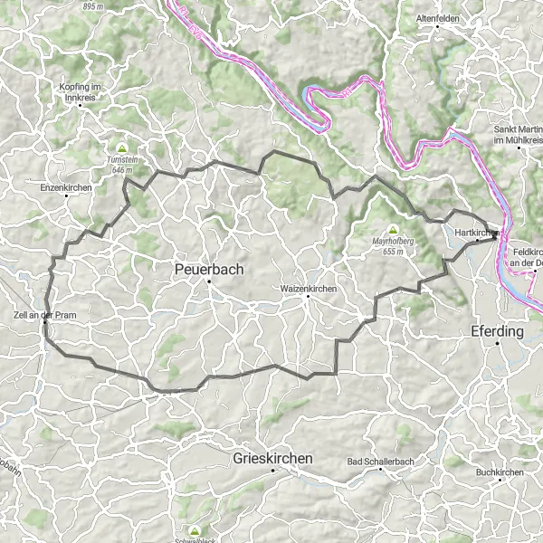 Miniaturní mapa "Okružní silniční cyklotrasa přes Stroheim, Michaelnbach a Natternbach" inspirace pro cyklisty v oblasti Oberösterreich, Austria. Vytvořeno pomocí plánovače tras Tarmacs.app