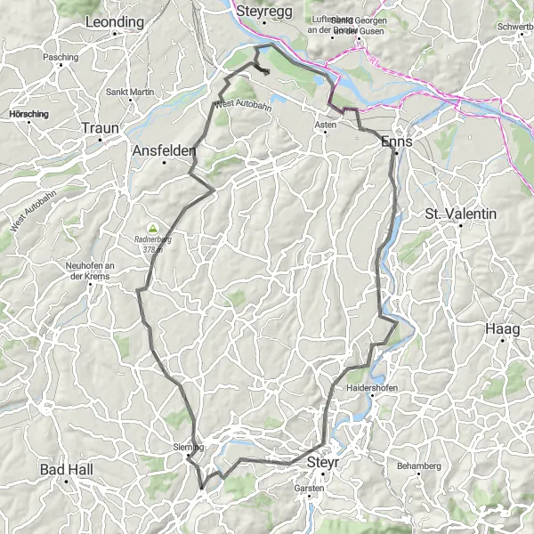 Miniaturekort af cykelinspirationen "Krems Valley Loop" i Oberösterreich, Austria. Genereret af Tarmacs.app cykelruteplanlægger