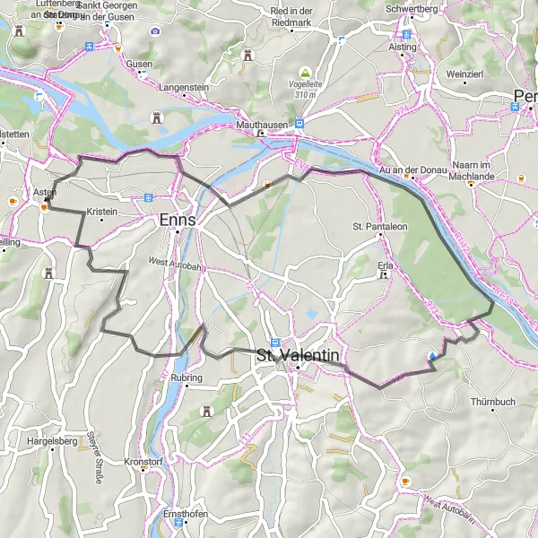 Kartminiatyr av "Kort och underbar cykeltur till St. Valentin" cykelinspiration i Oberösterreich, Austria. Genererad av Tarmacs.app cykelruttplanerare