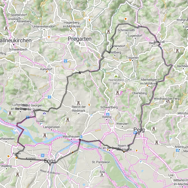 Miniaturekort af cykelinspirationen "Kulturel Oplevelse gennem Naarn im Machlande" i Oberösterreich, Austria. Genereret af Tarmacs.app cykelruteplanlægger