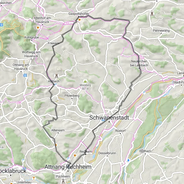 Karttaminiaatyyri "Martinsburg Ring" pyöräilyinspiraatiosta alueella Oberösterreich, Austria. Luotu Tarmacs.app pyöräilyreittisuunnittelijalla