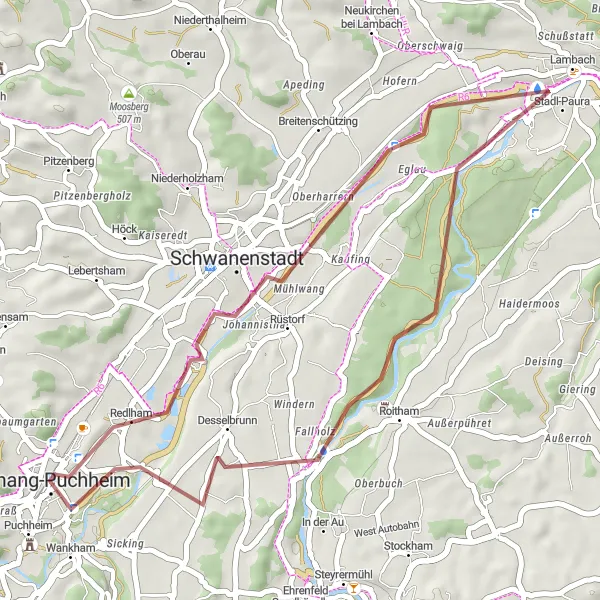 Zemljevid v pomanjšavi "Gravel kolesarska pot z neverjetnimi razgledi" kolesarske inspiracije v Oberösterreich, Austria. Generirano z načrtovalcem kolesarskih poti Tarmacs.app