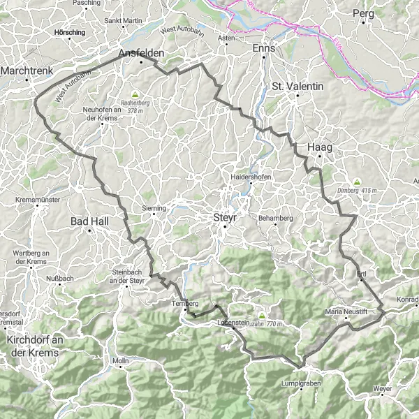 Map miniature of "Alpine Adventure" cycling inspiration in Oberösterreich, Austria. Generated by Tarmacs.app cycling route planner