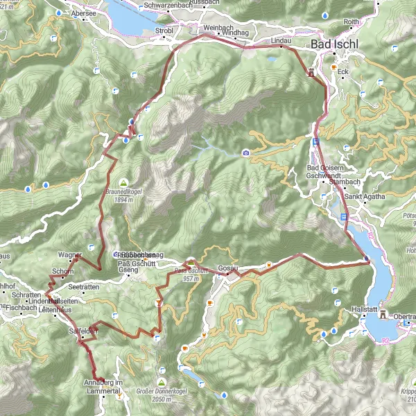 Miniaturní mapa "Trasa Blekarkogel a Hornspitz" inspirace pro cyklisty v oblasti Oberösterreich, Austria. Vytvořeno pomocí plánovače tras Tarmacs.app