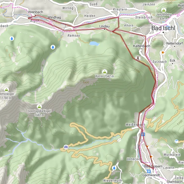 Miniaturní mapa "Gravel okruh kolem Bad Goisern" inspirace pro cyklisty v oblasti Oberösterreich, Austria. Vytvořeno pomocí plánovače tras Tarmacs.app