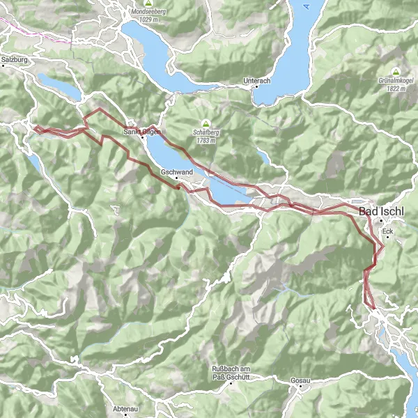 Miniaturní mapa "Okruh kolem jezera Wolfgang" inspirace pro cyklisty v oblasti Oberösterreich, Austria. Vytvořeno pomocí plánovače tras Tarmacs.app